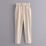 Spring 2025 New ñÞÖå Multi-Colored Harun Pants Casual Solid-Colored Small-Footed Women's Trousers Belt HZ1208