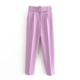 Spring 2025 New ñÞÖå Multi-Colored Harun Pants Casual Solid-Colored Small-Footed Women's Trousers Belt HZ1208