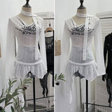 Real Shooting Retro Irregularly Hollow Knitted Jersey Dress Girl With Hottie Word Shoulder Collar Blouse 8101 HZ1208