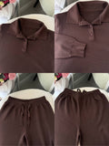Autumn And Winter Solid-Color Lap-Over Sweater Set Women's Loose Knit Polo Collar Sweater Broad Leg Pants Two-Set HZ1208