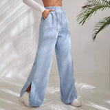 2025 Autumn And Winter New Women's High-Waisted Slacks Solid Color Corduroy Splicing Open Trousers Women HZ1208