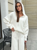 Hooded Sweater Set Women Loose Soft Jacket Sweater Cardigan + Wide Leg Pants Two Sets HZ1208