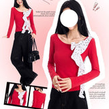 Design Sensual Temperament Square Collar 2025 Small Shoulder T-Shirt Women's Sexy Short Blouse Tightness Wearing Black Hoodie HZ1208