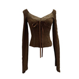 Real Shooting Merard Wind Strapted Bow Splicing Lace Pure Desire Blouse Folding Body Short Blouse 6015 HZ1208