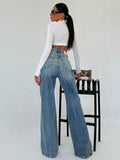 2025 New Cool Trend Splicing Jeans Women High Waist Thin Classic Design Straight Broad Legs HZ1208