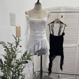 Real Shooting Lace Suspension Sheaf Vest Women's Summer Thin Irregular Lotus Leaf-Side Ribbon Slime Blouse 11851 HZ1208