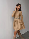 2025 Round Collar Waist Knitted Dress Women's High-End Ins Windy Folded Sweater Dress HZ1208