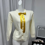 Small Gold Buckle Simple Knitted Cardigan 2025 Spring New Round-Neck Short Sweater Jacket HZ1208
