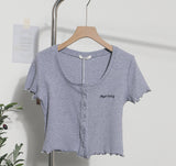 B01 Casual Wood-Eared Embroidery Short Small Cardigan Bottom Shirt T-Shirt T-Enum T-Shirt 89325 HZ1208