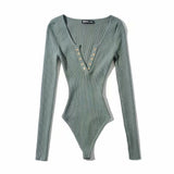 Thai Long-Sleeved V-Neck Buckle Autumn And Winter T-Shirt Hottie T-Shirt Girl Solid Color Bottom Sexy Blouse Tide HZ1208