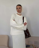 Autumn And Winter Pure Color Round Collar Jersey Sweater Set Of Women's Loose Knitted Sweater Broad Leg Trousers Scarf Three Sets HZ1208