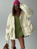 Select Solid Color Collection Waist-Fitting Wind Coat Drawstring Adjustment Waist Loose Tide High-Sensing Zipper HZ1208