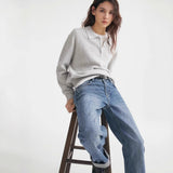 2025 Autumn And Winter Polo Collar Solid Color Sweater Women's Casual Knitted Shirt Hot Sale HZ1208