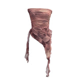 2025 New Summer Tie-Dye Lotus Side Mesh Yarn Irregular Fluttering Thai Mesh Wrap Tector Blouse HZ1208