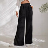 2025 Autumn And Winter New Women's High-Waisted Slacks Solid Color Corduroy Splicing Open Trousers Women HZ1208