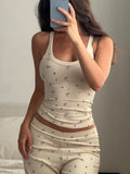 Holiday Windless Sleeveless Umbilly Flower Vest With Broken Broad Leg Pants Casual Home Women's Summer Suit HZ1208