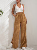 2025 Autumn And Winter New Women's High-Waisted Slacks Solid Color Corduroy Splicing Open Trousers Women HZ1208