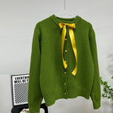 Small Gold Buckle Simple Knitted Cardigan 2025 Spring New Round-Neck Short Sweater Jacket HZ1208