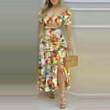 2025 Autumn New Fashion Impact Printing Vest High-Waist Open Fork Dress Set 661 HZ1208