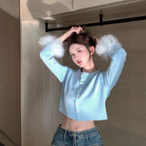 Thai Short Autumn Dress Women Autumn Small Design Feeling Long-Sleeved Fur Coat Gentle Wind 2025 Cardigan Small Coat HZ1208