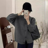 Autumn/Winter 2025 New Lazy Korean Sweater Cardigan Women's Soft Sheeps Pits Button Sweater Dark Grey HZ1208