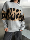 New Leopard-Print Sweater Languid Wind Collar Loose-Fitting Fashion Casual Wear Autumn And Winter Top Woman HZ1208