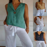 2025 Women's Fake Cardigan V-Neck Cotton Sleeveless Casual Shirt Cotton And Shemp Breathable HZ1208