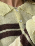 Fashion Striped Knitted POLO Shirt Collar Collar Sweater Loose Leisure Lazy Style New Women's Style HZ1208