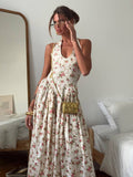 French Romantic Design U Tie Slings Bare Back Floral Dress Female Lazy High-End Feel Folded Dress Sexy HZ1208