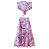 Summer New Holiday Shawl Blouse Print Bra High-Waisted Half-Skirt Set HZ1208