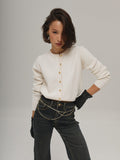 Small Gold Buckle Simple Knitted Cardigan 2025 Spring New Round-Neck Short Sweater Jacket HZ1208