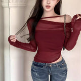 Thai Long-Sleeved V-Neck Buckle Autumn And Winter T-Shirt Hottie T-Shirt Girl Solid Color Bottom Sexy Blouse Tide HZ1208