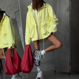 Select Solid Color Collection Waist-Fitting Wind Coat Drawstring Adjustment Waist Loose Tide High-Sensing Zipper HZ1208