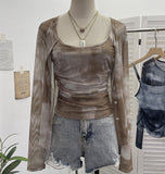 Millennial Babes Tie-Dye Net Yarn Sunscreen Cardigan Two Sets Of Sling Vest + Long-Sleeved Shirt Top 8056 HZ1208