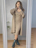 2025 New Solid V-Neck Jacket Dress + Sweater Cardigan Hot Elegant Knitted Set HZ1208