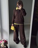 Autumn And Winter Solid-Color Lap-Over Sweater Set Women's Loose Knit Polo Collar Sweater Broad Leg Pants Two-Set HZ1208