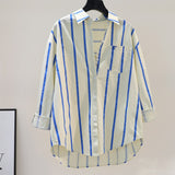 Cotton 2025 Spring And Autumn New Korean Version Of Small Fresh Cardigan Striped Print Single Pocket Loose Long-Sleeved Shirt Woman HZ1208