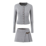 Knitted Suit Women 2025 Autumn Temperament Hottie Knitted Cardigan + High-Waist Leather Buckle Hundred-Fold Skirt HZ1208