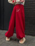 Hot Red Printing Trousers Women Loose Gibe Foot Drawstring Design Street Cool Sports Slacks Autumn And Winter HZ1208