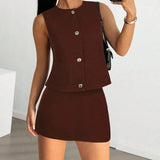 2025 Women's Summer Two Sets Of Buttons And Two Sets Of Short Vests And Wide-Legged Pants HZ1208