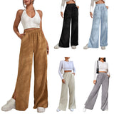 2025 Autumn And Winter New Women's High-Waisted Slacks Solid Color Corduroy Splicing Open Trousers Women HZ1208