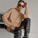 New High-Necked Sweater For Autumn/Winter 2025 Women Selling Open-Fork Knitted Shirt Design Soft Tops Ins HZ1208