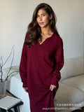 2025 Autumn And Winter Scissors Collar Soft Sweater Skirt Elegant Loose Dress In Style HZ1208