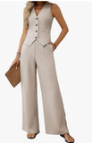 2025 Women's Summer Two Sets Of Buttons And Two Sets Of Short Vests And Wide-Legged Pants HZ1208