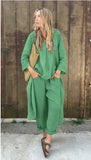 2025 Explosion. Women's Casual Cotton Set Long-Sleeved Round Collar Trousers Casual Set HZ1208