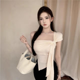 Irregular Shoulder Sling Vest Women's New Summer Folded Blouse Wear HZ1208