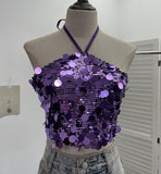 Heavy Industry Bling Bling Glide Hanging Neck Sling Vest One-Style Wrapping Tie With Large Bare Back Blouse 1083 HZ1208