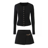 Knitted Suit Women 2025 Autumn Temperament Hottie Knitted Cardigan + High-Waist Leather Buckle Hundred-Fold Skirt HZ1208