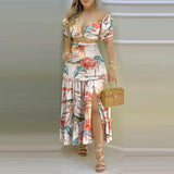 2025 Autumn New Fashion Impact Printing Vest High-Waist Open Fork Dress Set 661 HZ1208