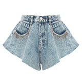 25 New Station Styling Lotus Leaves Side Hem Wide Legs Denim Shorts Hot Pants Fake Skirts 1565 HZ1208